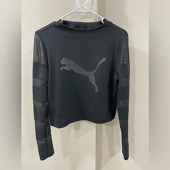 Puma Tops Puma Long Sleeve Workout Top With Mesh Sleeves Black